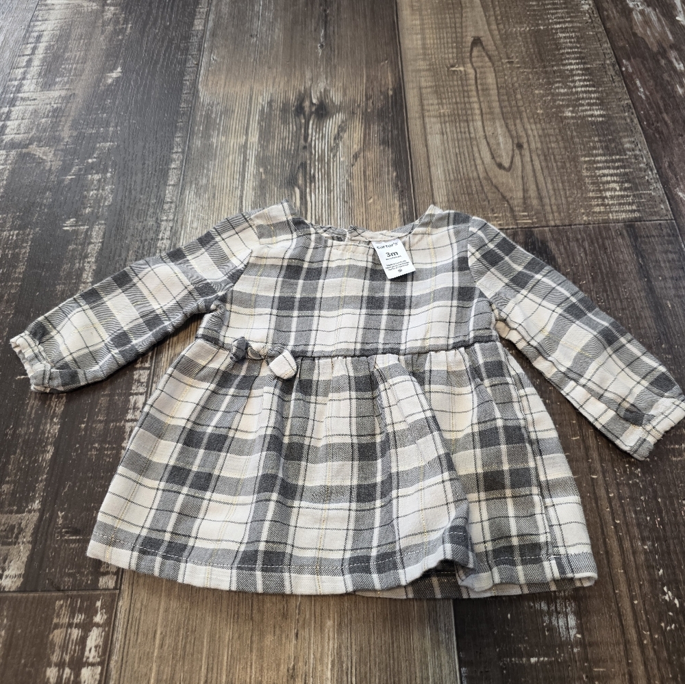 Carter's Plaid Long Sleeve One Piece - Gray and Cream